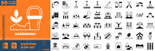 Gardening Duotone Editable Icons set. Vector illustration in modern thin duotone style of gardening icons: plant, gardener, sprout, etc