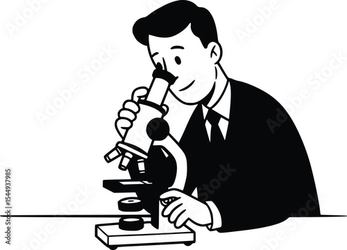 Silhouette of a person using a microscope at a desk in a scientific or research setting

