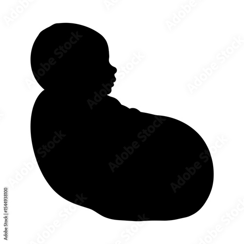 Silhouette of swaddled newborn on white background, baby comfort safety