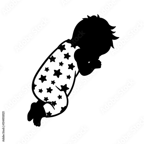 Silhouette of baby in star pajamas asleep, nighttime peace and comfort