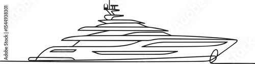 continuous single line drawing of a luxury yacht with modern decks and sleek profile design