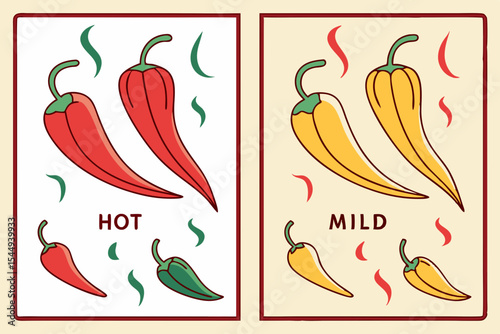 Hot and mild chili peppers illustration