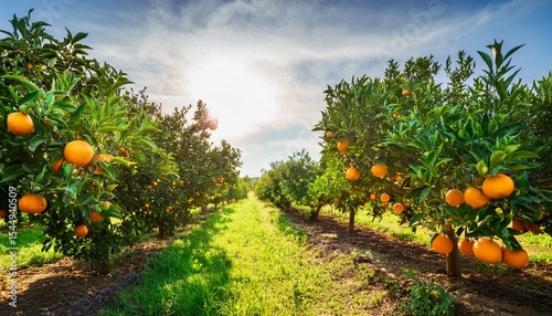 vibrant oranges hanging on trees in a lush orchard during sunny weather