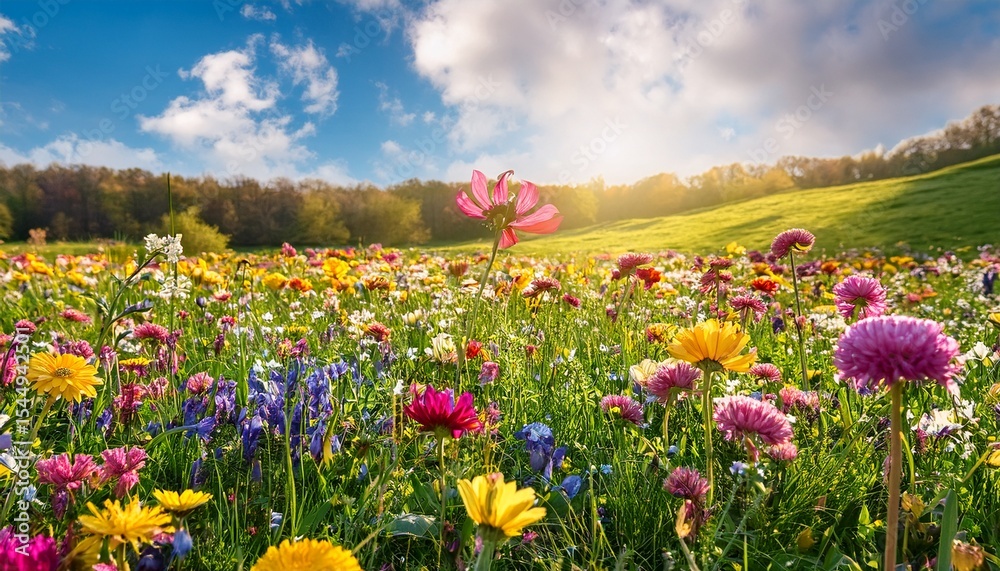Fototapeta premium meadow with lots of colorful spring flowers