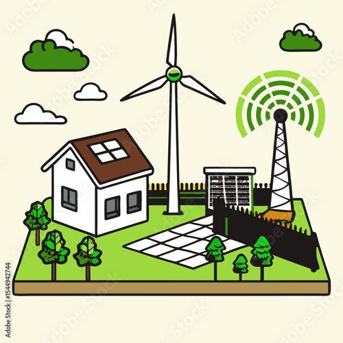 Backyard Wind Turbine Generating Electricity and Providing Wifi Signal