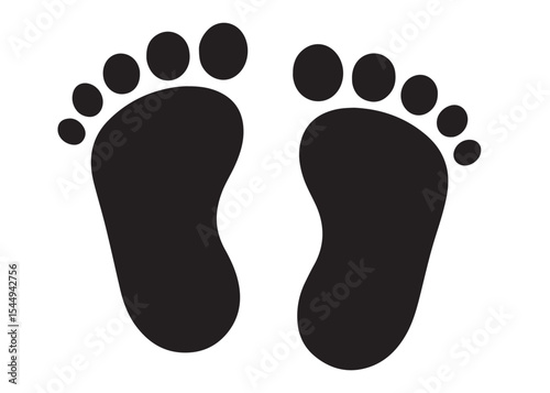 baby feet logo silhouette vector, baby foot logo icon vector silhouette, foot print vector illustration logo, silhouette of baby footprints icon vector silhouette design on white background
