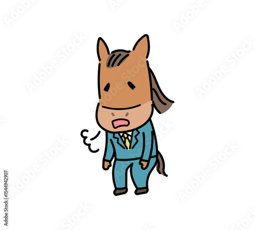 スーツ姿でため息をつく馬のキャラクターイラスト