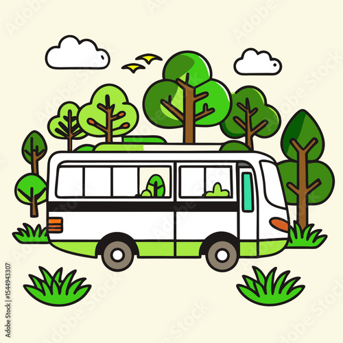 Sustainable Tourism Symbol Showing a Public Transportation Bus in Nature