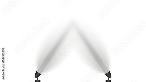 Dual Floor Spotlights Crossing Beams: Two stage lights positioned on the ground, casting converging, intense beams upwards, creating a dramatic X-effect on a transparent background.

