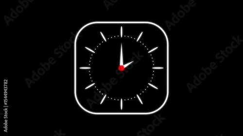 12 Hour Looping Analog Clock Animation on Dark Background