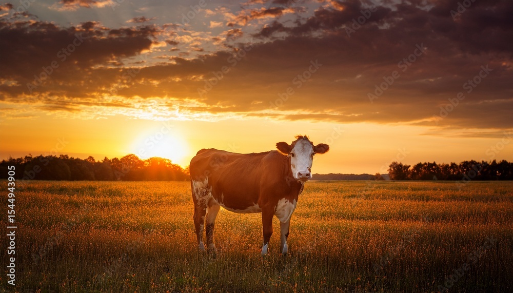 cow on a field at sunset cow on a field at sunset
