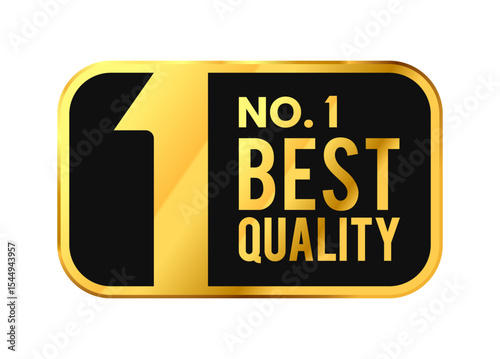 No. 1 Best Quality Golden Badge. Negative space number 1 with black and gold square frame. Vector Illustration