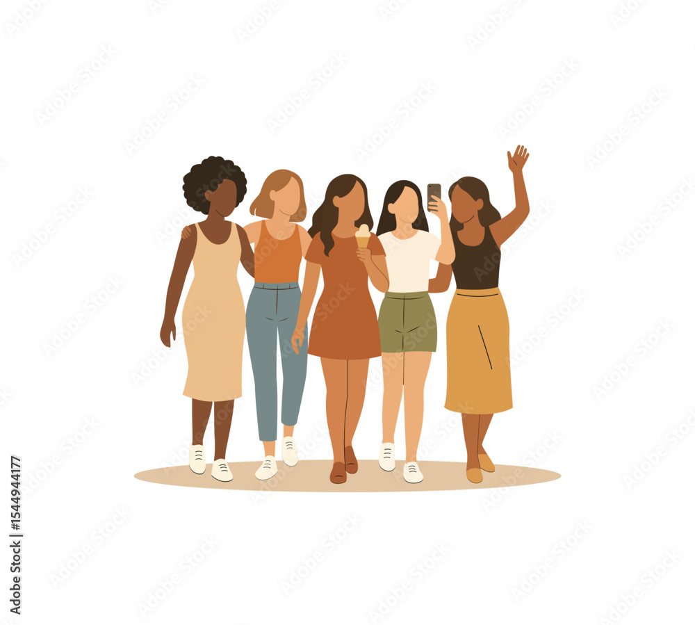 Fototapeta premium Diverse group of young women walking together smiling