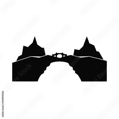 Mysterious Mountain Bridge Silhouette Black and White Landscape Illustration