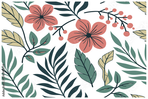 Elegant Floral Pattern Design Seamless Botanical Illustration with Flowers and Leaves