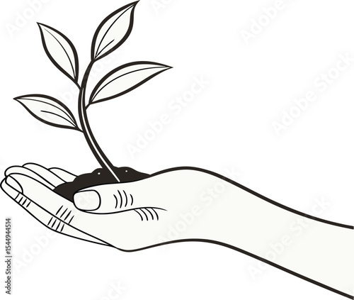 A nurturing hand cradles a delicate seedling plant sprout leaves growth nature