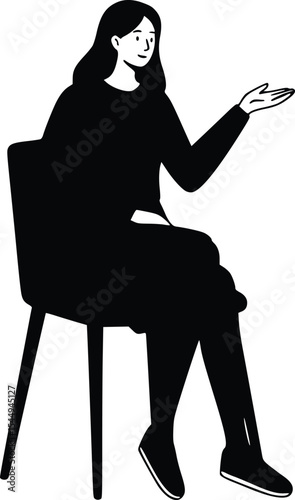 Silhouette of seated person in profile gesturing with hand in a casual and relaxed posture

