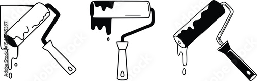 Line art showing three paintbrushes in profile with flat, pointed, and round tips for different artistic uses


