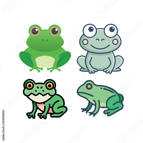 Four Cute Cartoon Frogs in Various Poses