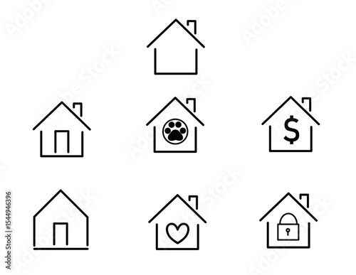 Minimal home icon set – real estate, pet, finance, safety and love concept vector collection