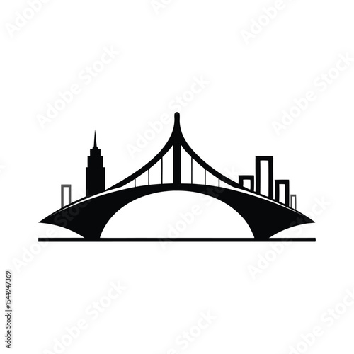 Cityscape illustration of an iconic golden gate suspension bridge over the bay with architectural details under a clear sky
