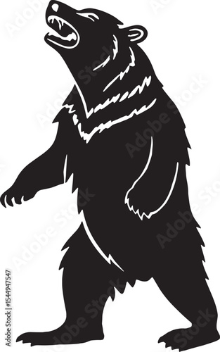 Vector illustration of a standing bear silhouette, side view, with minimal aggressive posture. Great for badges, emblems, outdoor brands, and wilderness-related designs.