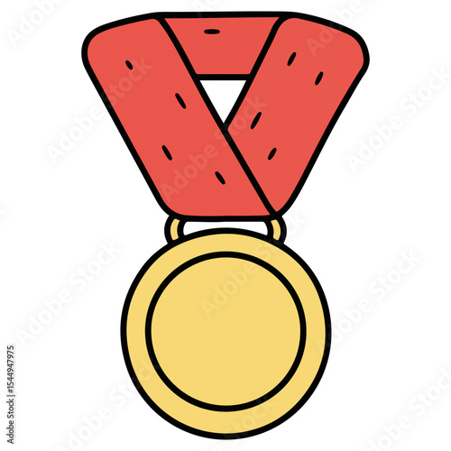 A shiny gold medal with a red ribbon. A classic symbol of first place, victory, and achievement. For sports awards, academic excellence, or recognizing top performance.