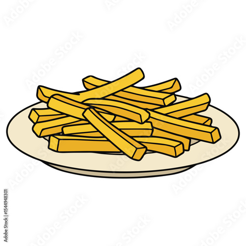 A plate of golden-yellow french fries. A classic fast-food icon representing snacks, side dishes, and casual dining. Perfect for restaurant menus, food trucks, or delivery apps.
