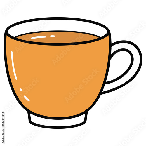 A clear glass mug filled with orange-colored tea or juice. Represents a warm or refreshing beverage, breakfast, or a break. For cafes, tea houses, or beverage branding.