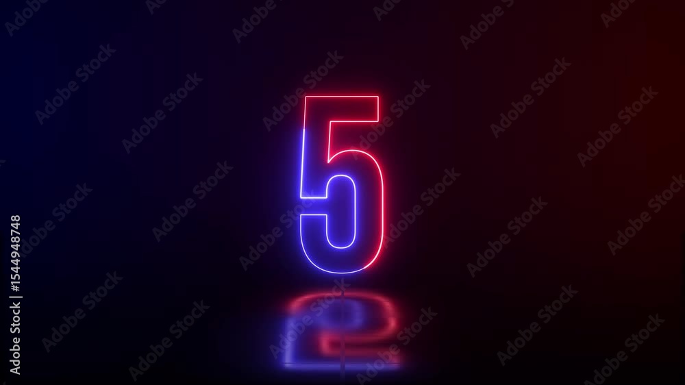 Countdown Numbers 10 to 0 Neon Sign with Reflection, Abstract Neon Top Ten Countdown