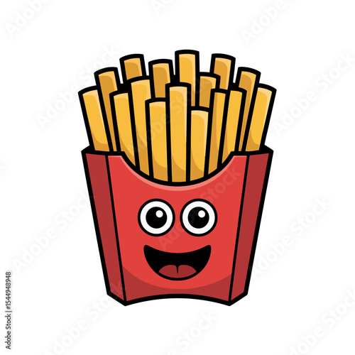 A Cartoon Illustration of Happy French Fries in a Red Box