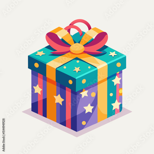 "Colorful Gift Box with Ribbon and Bow – Festive Present Package Vector Illustration"

