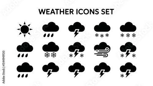 A Set of 15 Black and White Weather Icons Versatile Design Elements for Your Projects