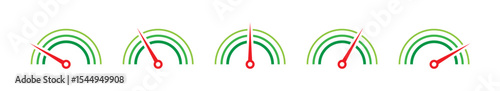 green-red semicircle speedometer. five-step dial interface. five options speedometer
