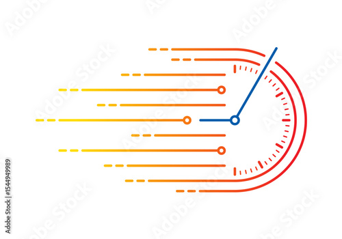 very fast speedometer. yellow-red dial interface. stopwatch concept for business, education, sports, technology world