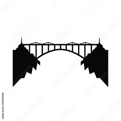 Elegant Black and White Illustration of a Suspension Bridge Spanning a Gorge