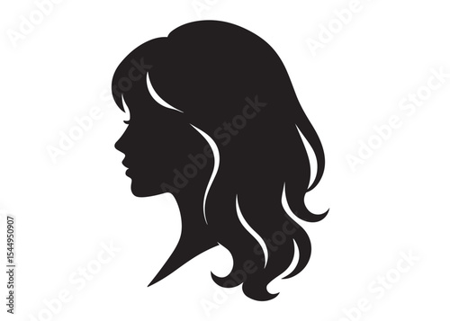 woman hairstyle logo silhouette vector illustration, hair salon logo icon vector silhouette, beauty long hair woman logo silhouette, beauty woman long hair silhouette on white background