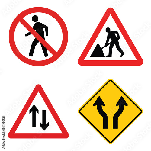 Pedestrian crossing warning road sign with yellow background and walking symbol for safety awareness