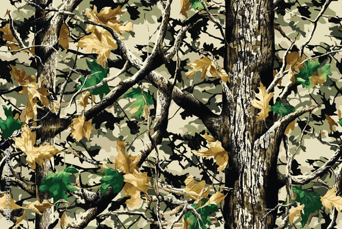 Real tree vector camouflage pattern. Hunting camouflage background. Seamless pattern. Digital camouflage. Woodland camo. 