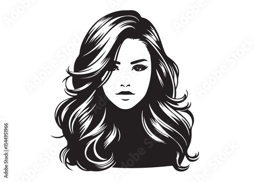 woman hairstyle logo silhouette vector illustration, hair salon logo icon vector silhouette, beauty long hair woman logo silhouette, beauty woman long hair silhouette on white background