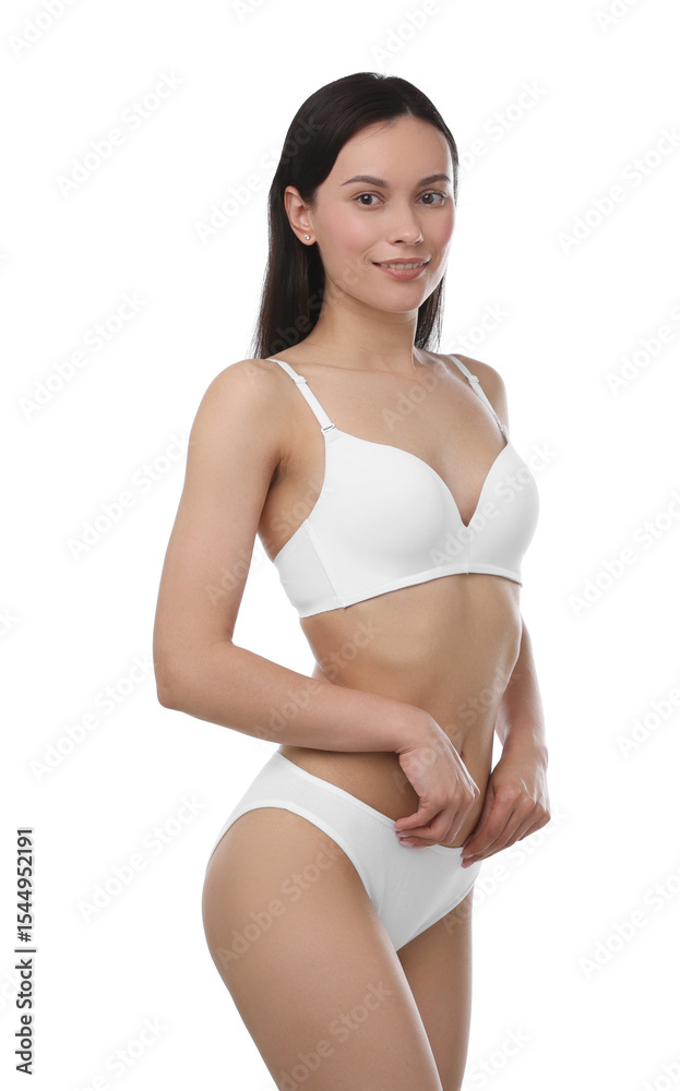 Fototapeta premium Beautiful woman with perfect slim body on white background