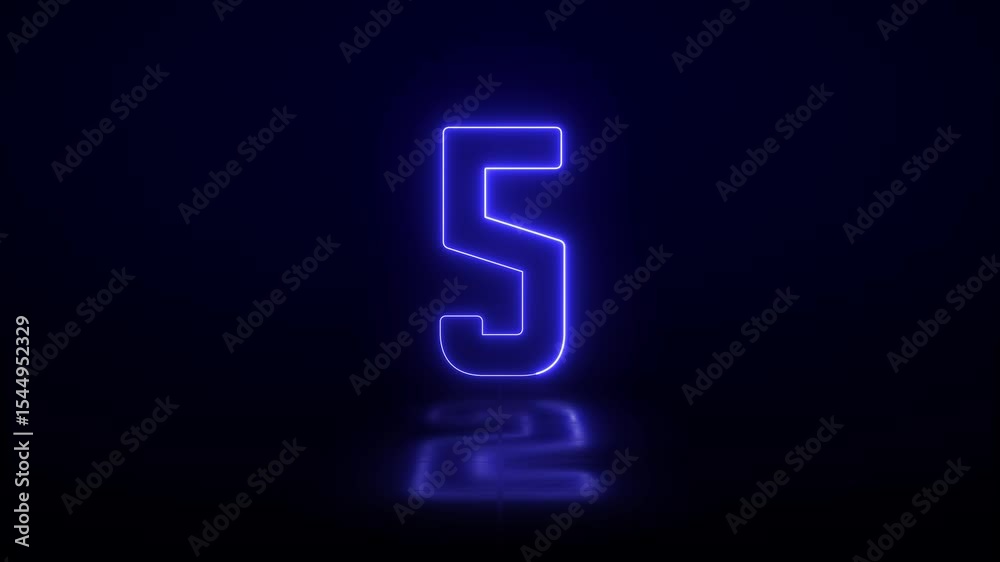 Neon Blue Countdown from 10 to 0 with Reflection, Futuristic Digital Countdown Timer