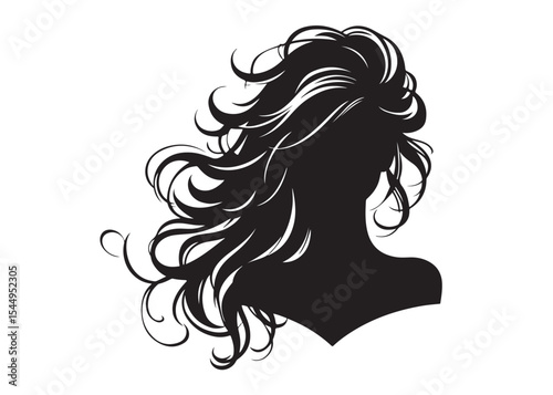 woman hairstyle logo silhouette vector illustration, hair salon logo icon vector silhouette, beauty long hair woman logo silhouette, beauty woman long hair silhouette on white background
