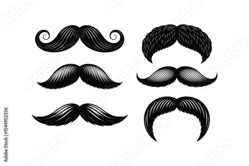 Vintage Mustache Vector Styles Black and White Set