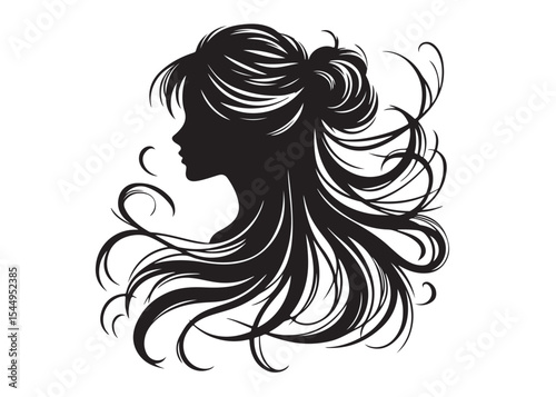 woman hairstyle logo silhouette vector illustration, hair salon logo icon vector silhouette, beauty long hair woman logo silhouette, beauty woman long hair silhouette on white background