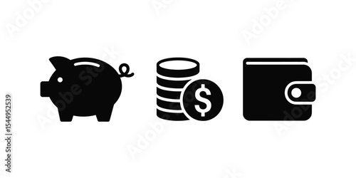 Piggy Bank and Wallet Vector Icons Finance and Savings Set