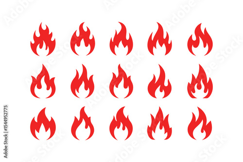 Red Fire Flame Vector Icons Set Graphic Design Collection