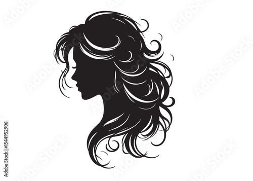 woman hairstyle logo silhouette vector illustration, hair salon logo icon vector silhouette, beauty long hair woman logo silhouette, beauty woman long hair silhouette on white background