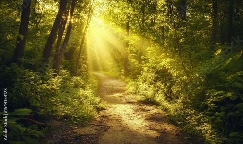 Fototapeta Naklejka Na Ścianę i Meble -  Stock is present when the sun's rays penetrate the forest trees on a sunny day