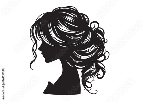 woman hairstyle logo silhouette vector illustration, hair salon logo icon vector silhouette, beauty long hair woman logo silhouette, beauty woman long hair silhouette on white background